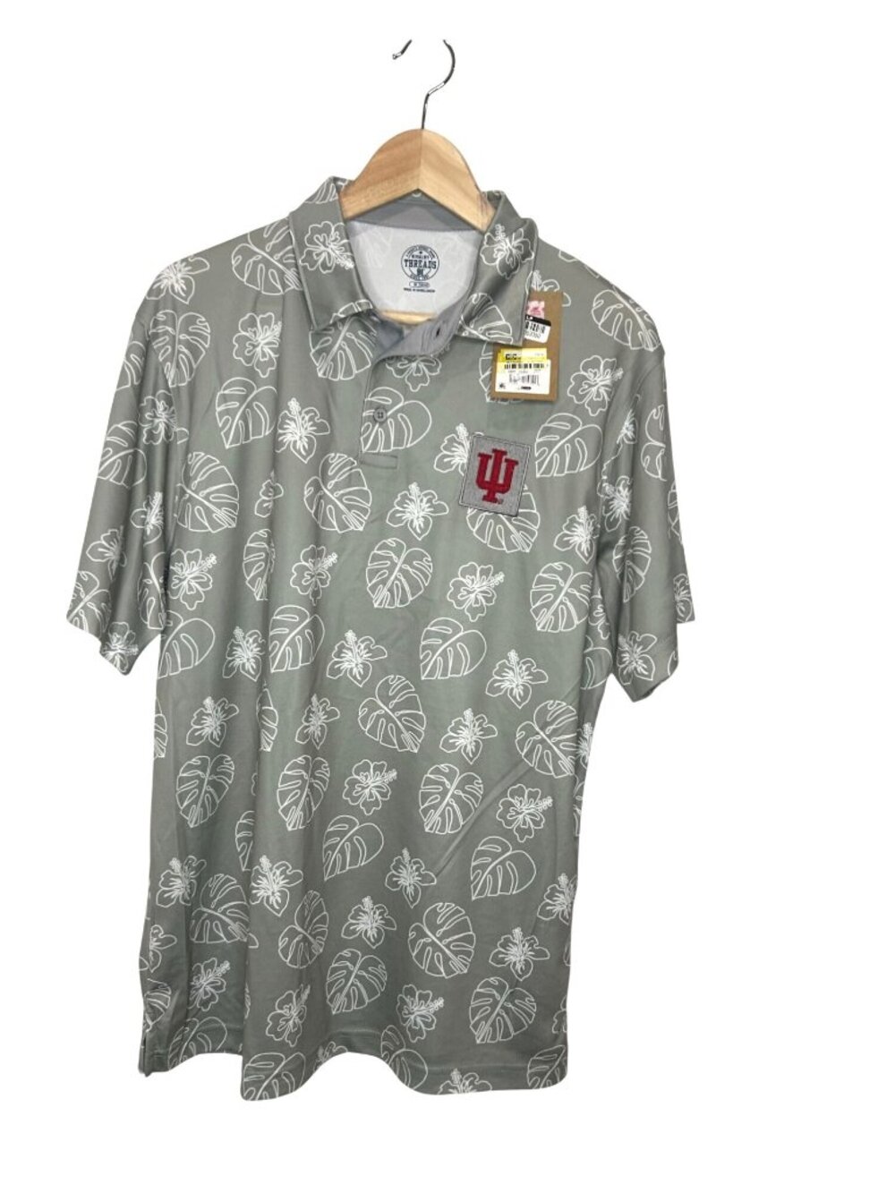 NWT Indiana University Mens Floral Polo Shirt Gray Medium Rivarly Threads